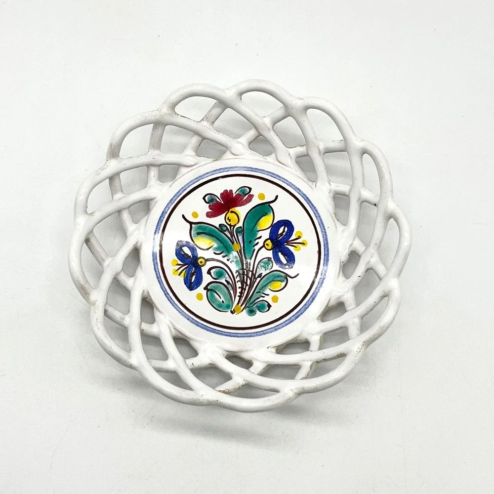 Vintage Ceramic Lattice Bowl Floral‎ Design Decorative Plate Dish